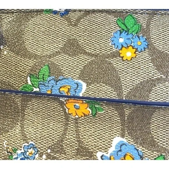 Coach Floral Signature Khaki Blue Canvas Leather Crossbody Swingpack Bag - Picture 5 of 7
